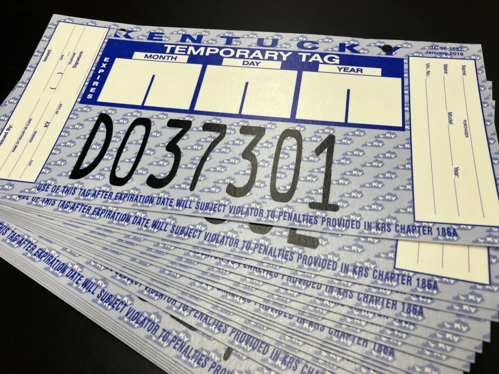 Ejemplo actualizado de placas temporales en Kentucky